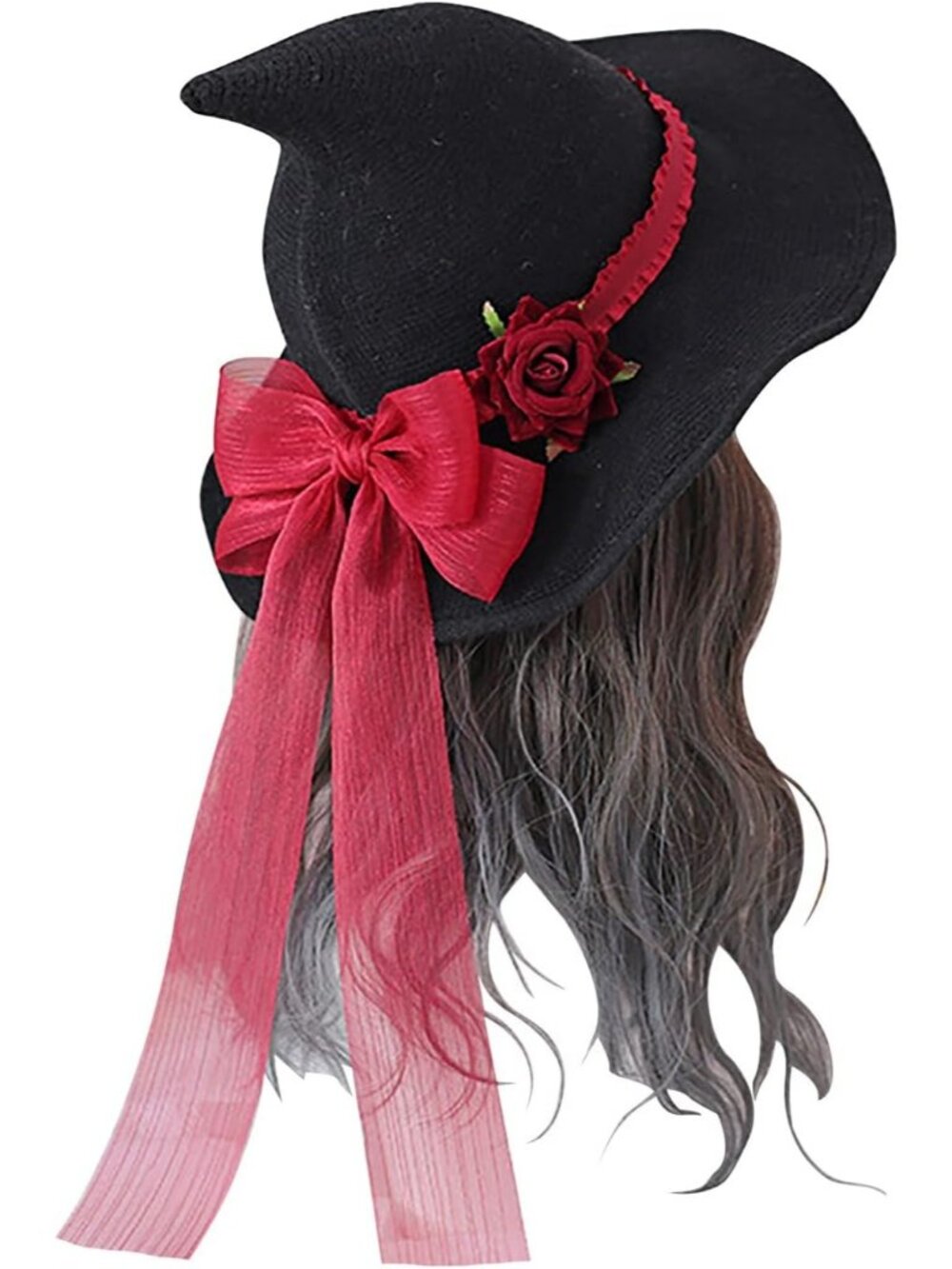 🎃Women's Black With Red Bow Witch Hat Halloween Party Costume Headwear Hat